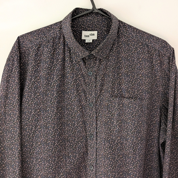 Frank & Oak Men's 100% Cotton Patterned Dress Shirt In Black ~ Size Large - Picture 2 of 9